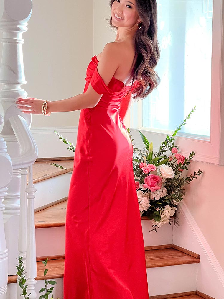 Ella Red Off Shoulder Formal Dress 8