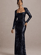 Ensley | Navy Sequin Sweetheart Long-Sleeve Maxi Dress - thumbnail 4