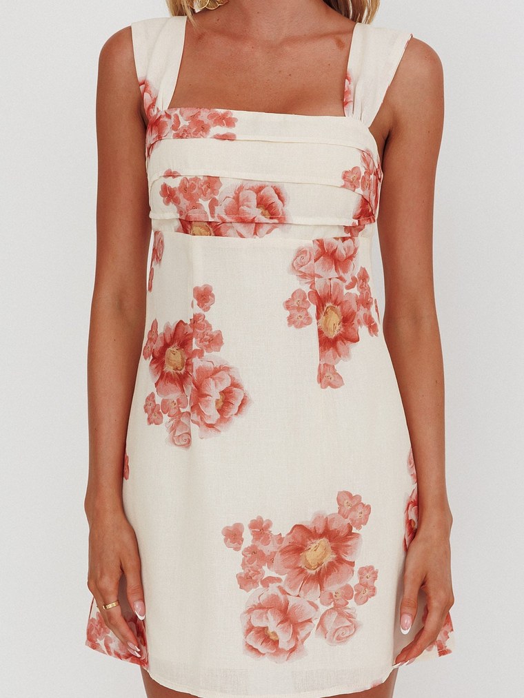 Dixon Pintuck Pleat Mini Dress Floral Beige 4