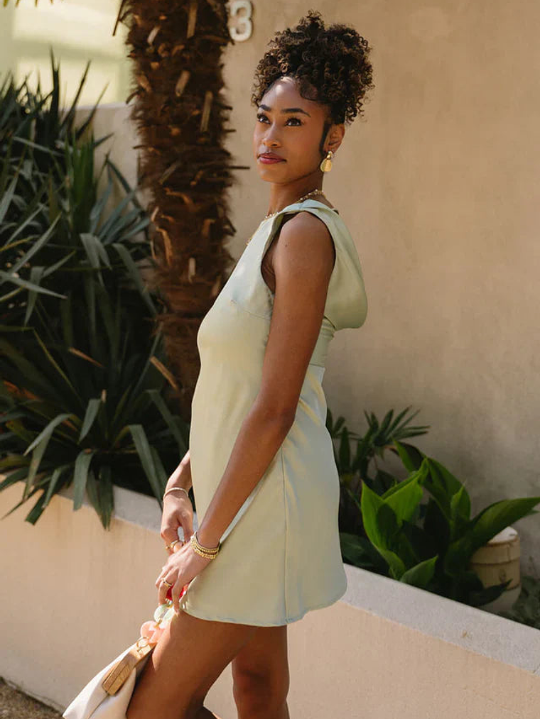 Ella Sage Green Satin Cowl Mini Dress 4