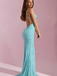 Embellished Cowl-Neck Backless Maxi Dress in Aqua Blue - thumbnail 3