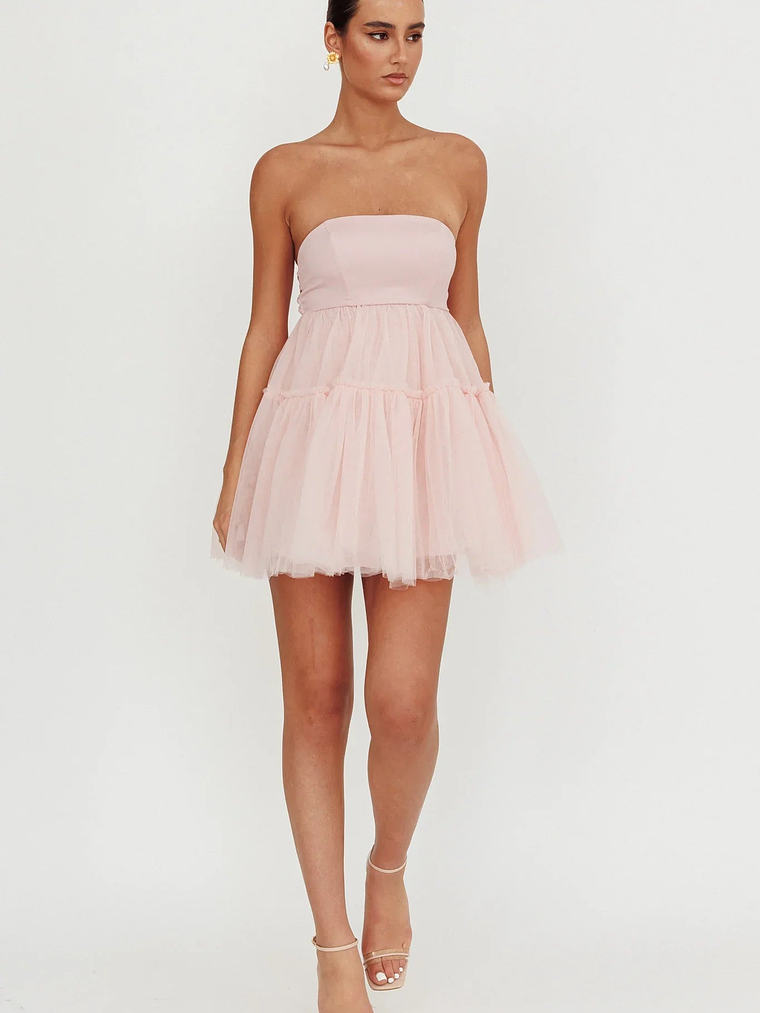 Dreamscape Strapless Tulle Mini Dress Blush 4