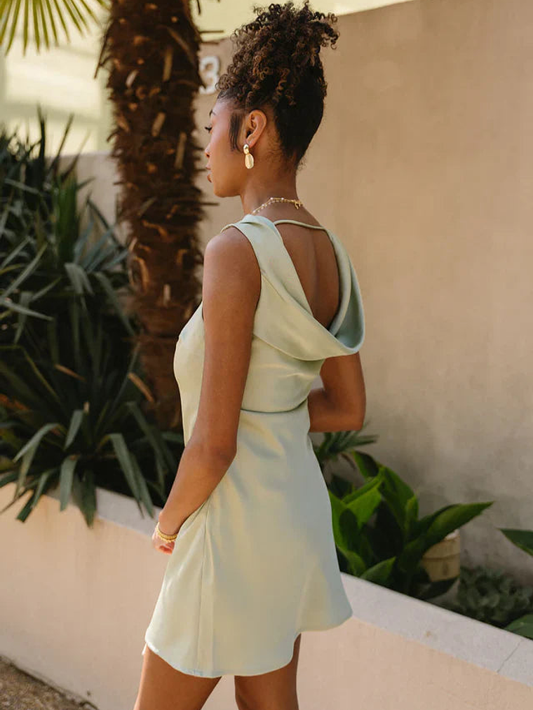 Ella Sage Green Satin Cowl Mini Dress 5