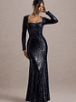 Ensley | Navy Sequin Sweetheart Long-Sleeve Maxi Dress - thumbnail 5