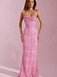 Embellished Cowl-Neck Backless Maxi Dress in Pink - thumbnail 1