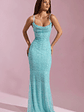 Embellished Cowl-Neck Backless Maxi Dress in Aqua Blue - thumbnail 5