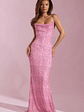 Embellished Cowl-Neck Backless Maxi Dress in Pink - thumbnail 5