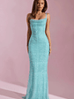 Embellished Cowl-Neck Backless Maxi Dress in Aqua Blue - thumbnail 7