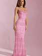 Embellished Cowl-Neck Backless Maxi Dress in Pink - thumbnail 6