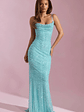 Embellished Cowl-Neck Backless Maxi Dress in Aqua Blue - thumbnail 8