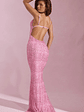 Embellished Cowl-Neck Backless Maxi Dress in Pink - thumbnail 7