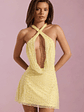 Embellished Cowl-Neck Backless Mini Dress in Yellow - thumbnail 1