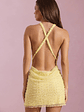 Embellished Cowl-Neck Backless Mini Dress in Yellow - thumbnail 2