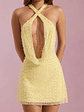 Embellished Cowl-Neck Backless Mini Dress in Yellow - thumbnail 4