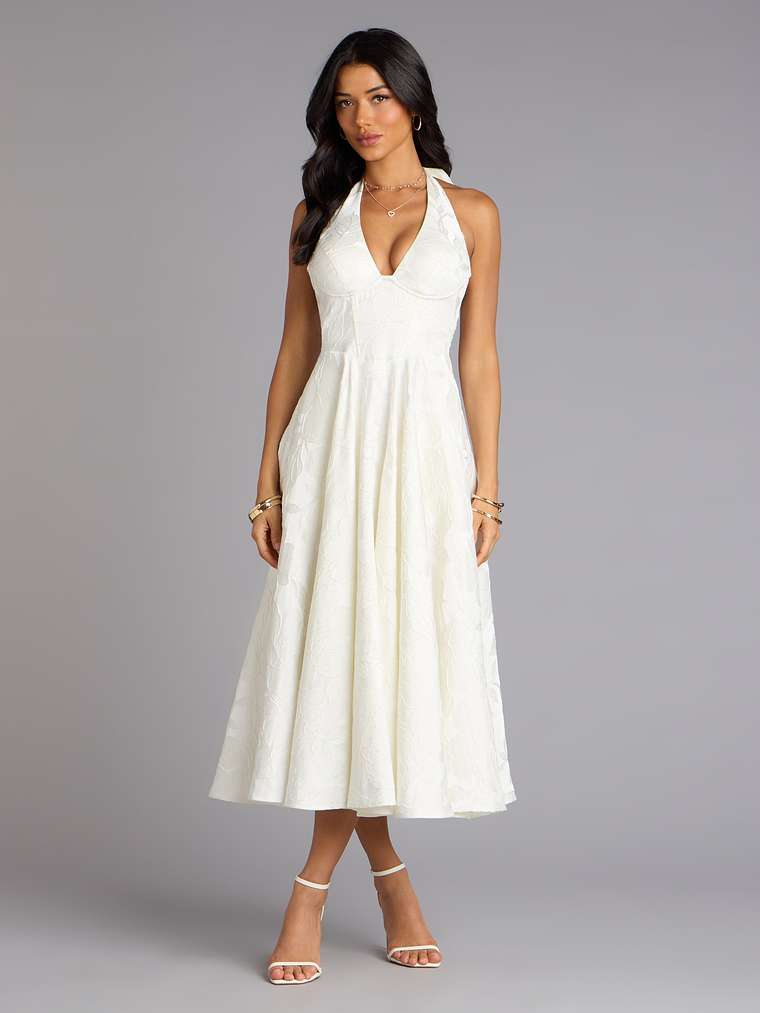 Ellen Lace-Up Halter A-Line Midi Formal Dress 1