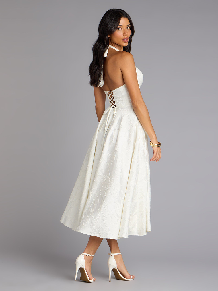 Ellen Lace-Up Halter A-Line Midi Formal Dress 2