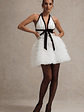 Eclair | Black & White Plunge-Neck Mini Dress With Tulle Skirt - thumbnail 1