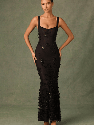 Embellished Fishtail Corset Gown in Black