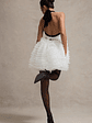 Eclair | Black & White Plunge-Neck Mini Dress With Tulle Skirt - thumbnail 2