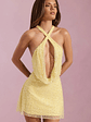 Embellished Cowl-Neck Backless Mini Dress in Yellow - thumbnail 7