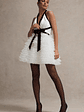 Eclair | Black & White Plunge-Neck Mini Dress With Tulle Skirt - thumbnail 3