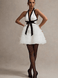 Eclair | Black & White Plunge-Neck Mini Dress With Tulle Skirt - thumbnail 4