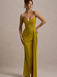 Edel | Mustard Satin Strapless Maxi Dress With Drape - thumbnail 1