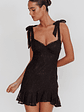 Emine Bow Shoulder Lace Mini Dress Black - thumbnail 1