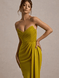 Edel | Mustard Satin Strapless Maxi Dress With Drape - thumbnail 3