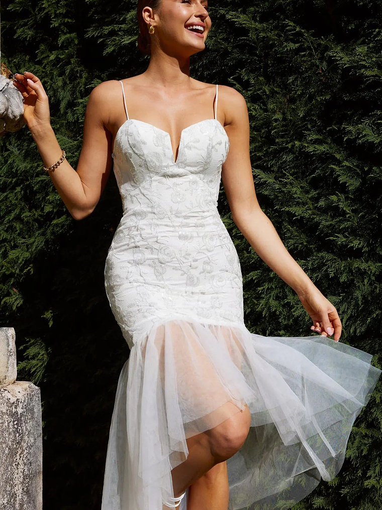 Dreamy Removable Sleeve Sequin Dress White 1