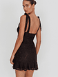 Emine Bow Shoulder Lace Mini Dress Black - thumbnail 2