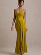 Edel | Mustard Satin Strapless Maxi Dress With Drape - thumbnail 4
