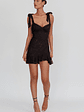 Emine Bow Shoulder Lace Mini Dress Black - thumbnail 3