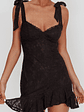Emine Bow Shoulder Lace Mini Dress Black - thumbnail 4