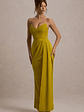 Edel | Mustard Satin Strapless Maxi Dress With Drape - thumbnail 5