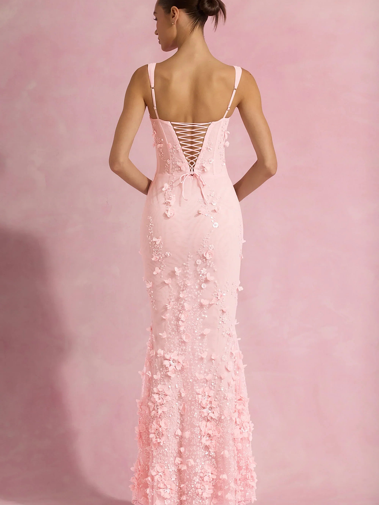 Embellished Fishtail Corset Gown in Pink 2