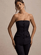 Elliana | Black Strapless Button Front Tailored Top - thumbnail 1