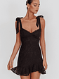 Emine Bow Shoulder Lace Mini Dress Black - thumbnail 5