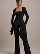 Eminent | Black Square-Neck Flared-Leg Jumpsuit With Draped Waist - thumbnail 1