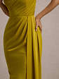 Edel | Mustard Satin Strapless Maxi Dress With Drape - thumbnail 6