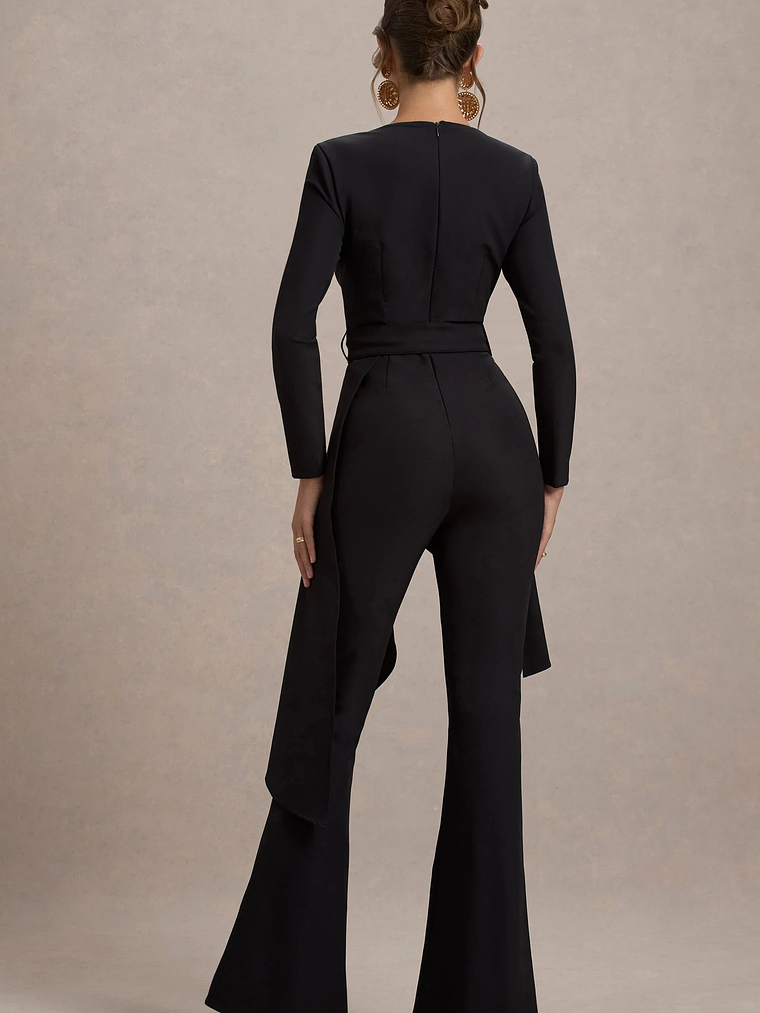 Eminent | Black Square-Neck Flared-Leg Jumpsuit With Draped Waist 2