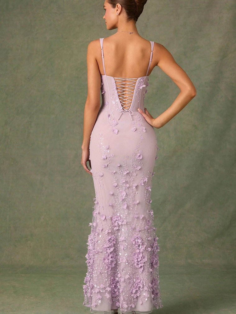 Embellished Fishtail Corset Gown in Lilac 7