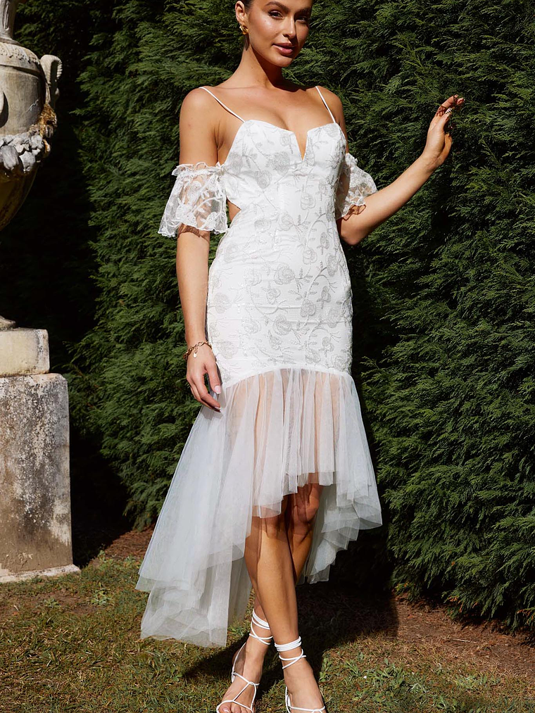 Dreamy Removable Sleeve Sequin Dress White 6