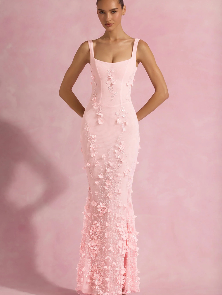 Embellished Fishtail Corset Gown in Pink 5