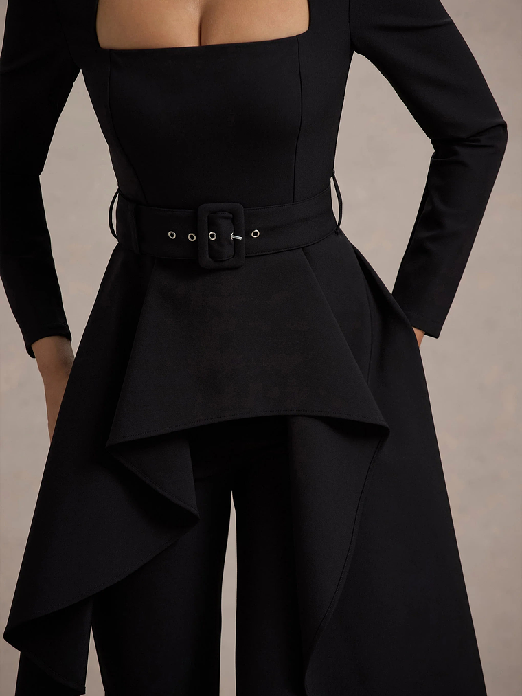 Eminent | Black Square-Neck Flared-Leg Jumpsuit With Draped Waist 3