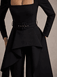 Eminent | Black Square-Neck Flared-Leg Jumpsuit With Draped Waist - thumbnail 3