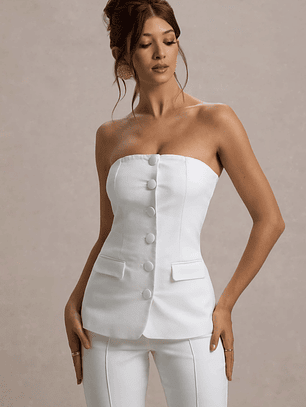 Elliana | White Strapless Button Front Tailored Top