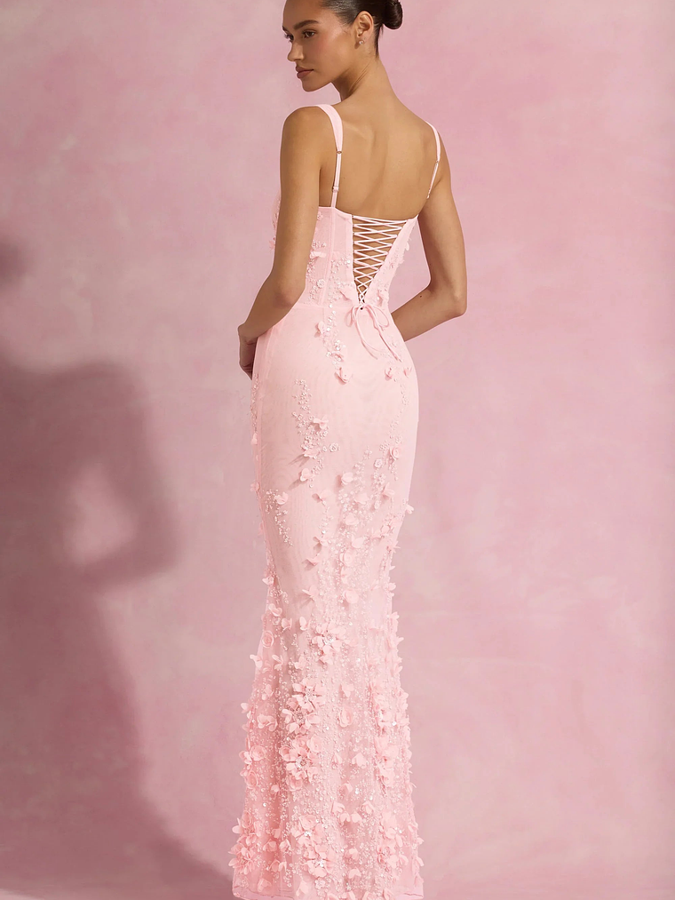 Embellished Fishtail Corset Gown in Pink 6