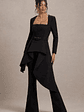 Eminent | Black Square-Neck Flared-Leg Jumpsuit With Draped Waist - thumbnail 4