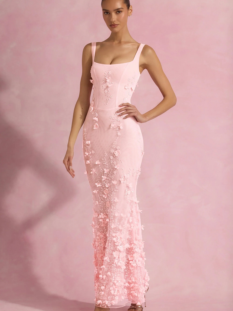 Embellished Fishtail Corset Gown in Pink 7